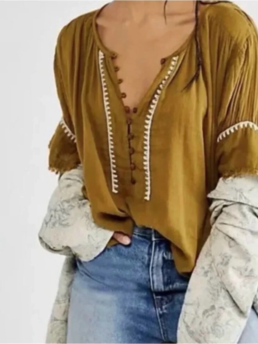 NWT-Free People Alexi Olive Green V-Neck Button Down Top-Size XS